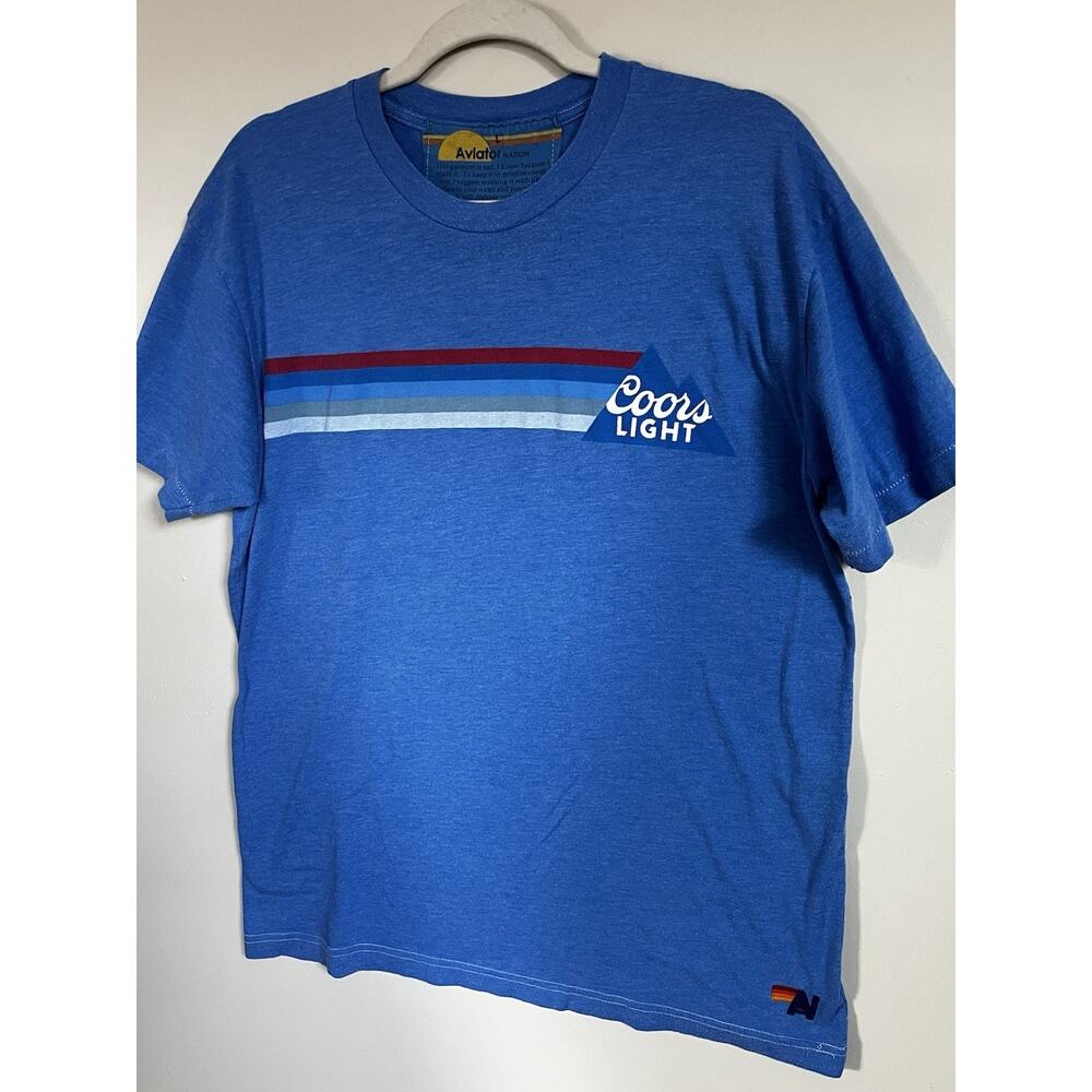 AVIATOR NATION COORS Light Five Stripe Blue T-shirt LARGE Short Sleeve Collab
